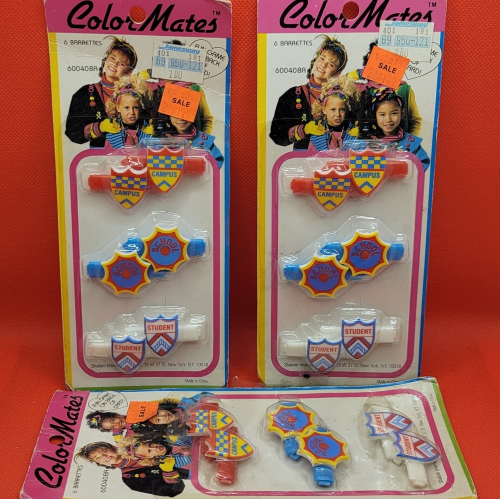 Vintage 1980s Color Mates Hair Barrettes 18 Total Plastic School (S4)